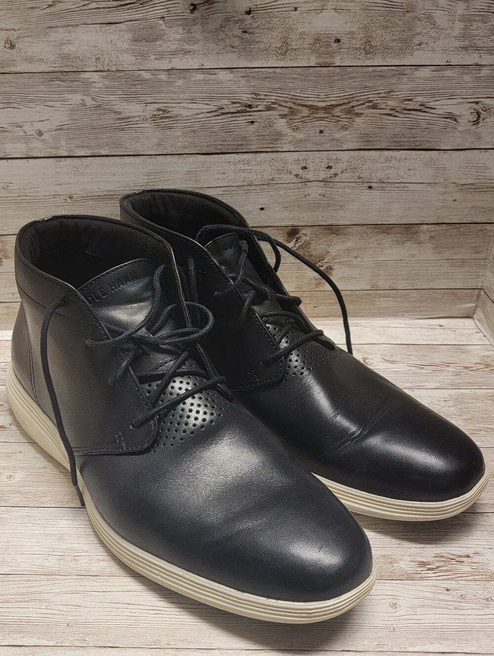 Cole Haan Men's Black Grand Tour Chukka Leather Boots (C31366) - Size 10.5